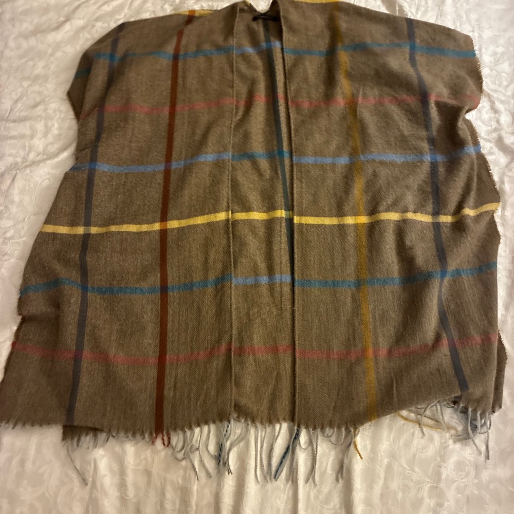 Do Everything in Love Brown with Colorful Plaid Open Front Poncho - Picture 3 of 6